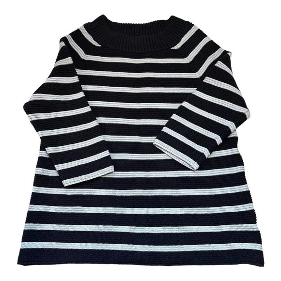 Talbots Women's Navy & Light Blue Mock Turtleneck Knit Striped Sweater Size M - Picture 1 of 6